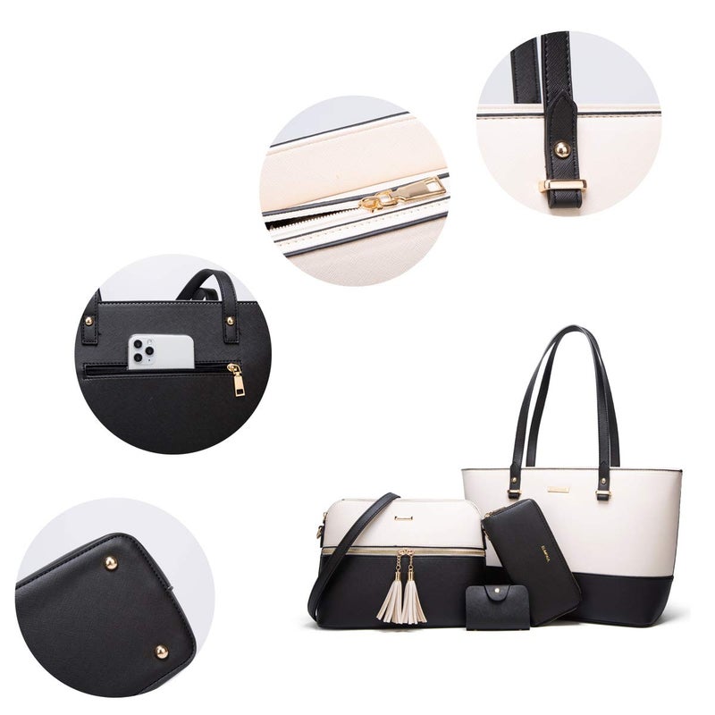 Lovematch Women Fashion Synthetic Leather Handbags Tote Bag Shoulder Bag Top Handle Satchel Purse Set 4pcs - Image 3